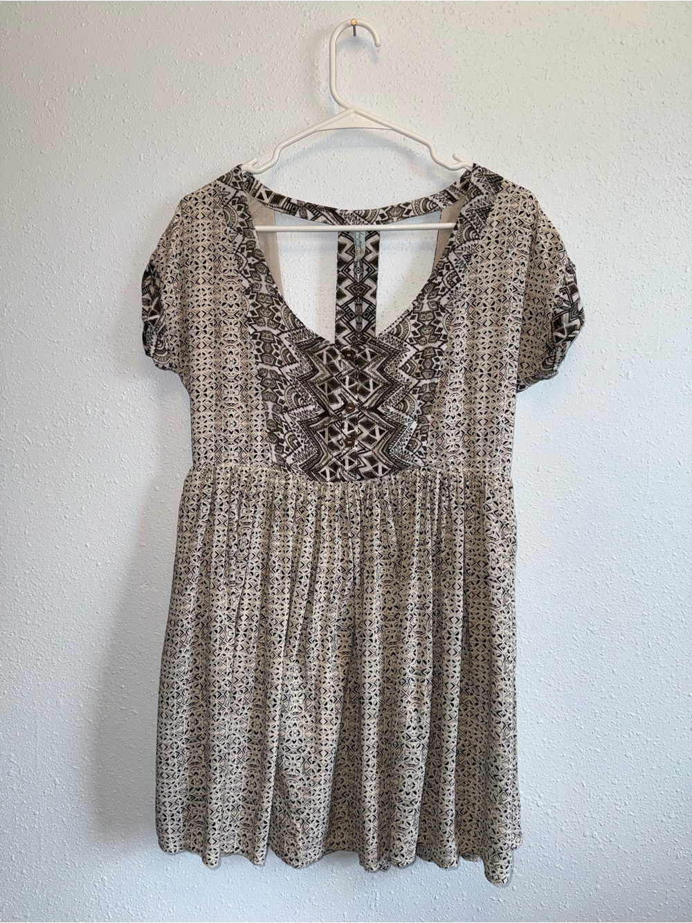 Free People Black & Cream Geometric Mini Dress